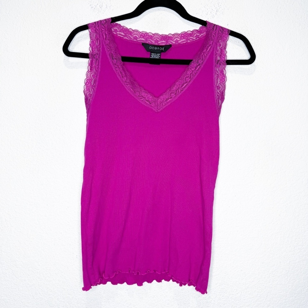 Vintage Y2K Lace Trim Lettuce Hem Ruffle Ribbed Fitted Long Tank Top